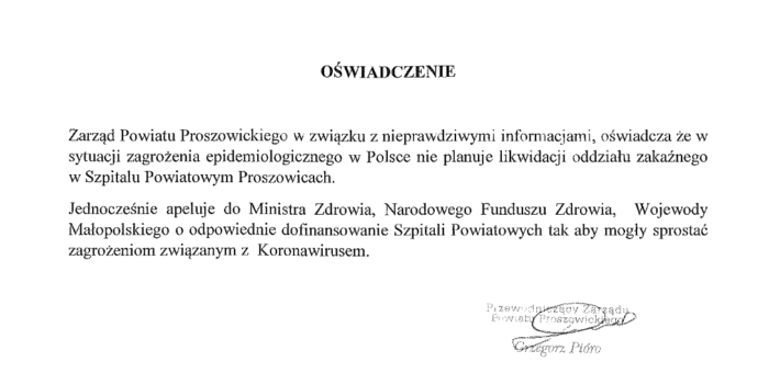 Informacja Powiatu Proszowickiego