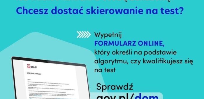 Chcesz zapisać się na test przeciw Covid-19? Wypełnij formularz!